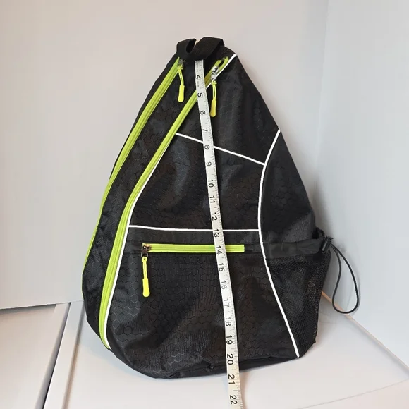 Unisex Black Crossbody Sling Bag Daypack Neon Yellow Green Sporty Travel Hiking - Picture 9 of 10